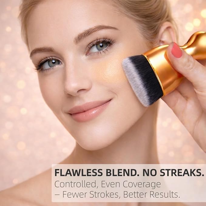 Angled Flat Top Kabuki Foundation Brush, Vegan Kabuki Blending & Buffing Brush for Face & Body Makeup, Self Tanner, Sunless Tanning & Bronzer Brush for Liquid, Cream, Powder & Tanning Lotion