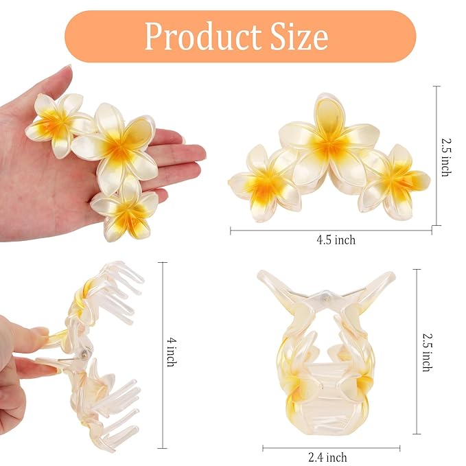 ANBALA 4PCS Hawaiian Flower Hair Clips, Large Claw Clips for Women Tropical Flower Clip Non-Slip Strong Hold Beach Hair Accessories