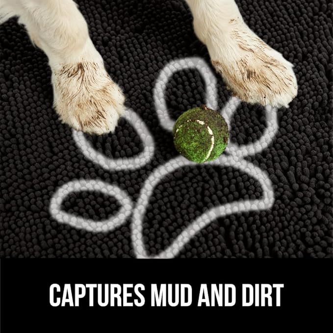 GORILLA GRIP SoakSTOPPER Dog Door Mat, 30x20 Machine Washable Rug Absorbent Doormat Captures Moisture Mud Dirt, Quick Dry Soft Chenille Entryway Rugs Indoor Entrance Mats for Dog Paws, Black White