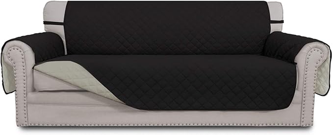 Easy-Going Reversible Oversized Couch Cover for 3 Cushion Couch Sofa Cover for Dogs Water Resistant Furniture Protector Cover with Foam Sticks for Pet (Oversized Sofa, Black/Beige)