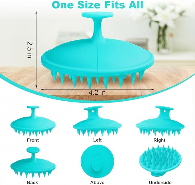 Silicone Scalp Massager Shampoo Brush, Scalp Brush for Hair Growth & Dandruff Removal, Hair Scrubber Scalp Stimulator Exfoliator Brush with Soft Bristles for Wet Dry Scalp Care (Lake Blue)