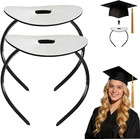 2 Pack Graduation Cap Headband Insert, Firm Anti-Fall Hair Band Holder with Hook and Loop Sticker, Secure Grad Hat & Hairstyle for Graduates Students Women (Cap Not Included)