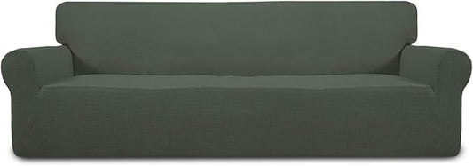 Easy-Going Stretch 4 Seater Sofa Slipcover 1-Piece Sofa Cover Furniture Protector Couch Soft with Elastic Bottom for Kids, Polyester Spandex Jacquard Fabric Small Checks Olive Green