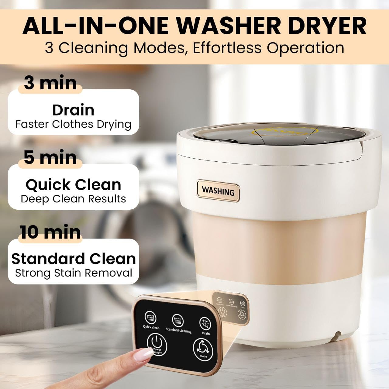 portable washing machine15L with Spin Basket – Small Washer portable for Underwear, Delicate Clothes, and Light Laundry – Ideal for Apartments, Dorms, Hotels, and Camping.