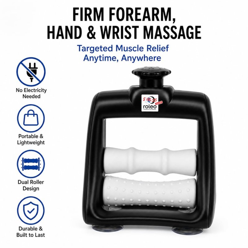 Roleo Arm and Hand Massager Forearm, Hand, and Wrist Massager; Arm Roller; Portable. Firm Forearm Massage for Hand and Wrist Wellness. Invented by a LIC. Massage Therapist.