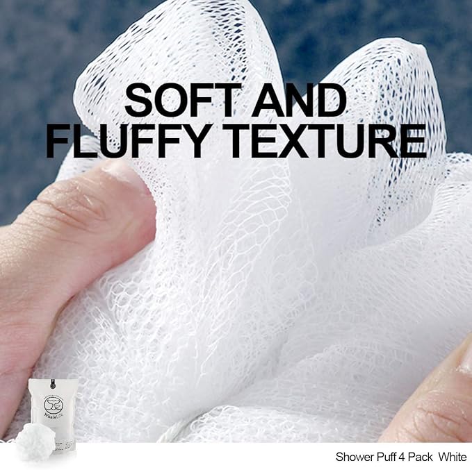 Loofah Sponge Bath Sponge for Women Men 4 Pack (White)