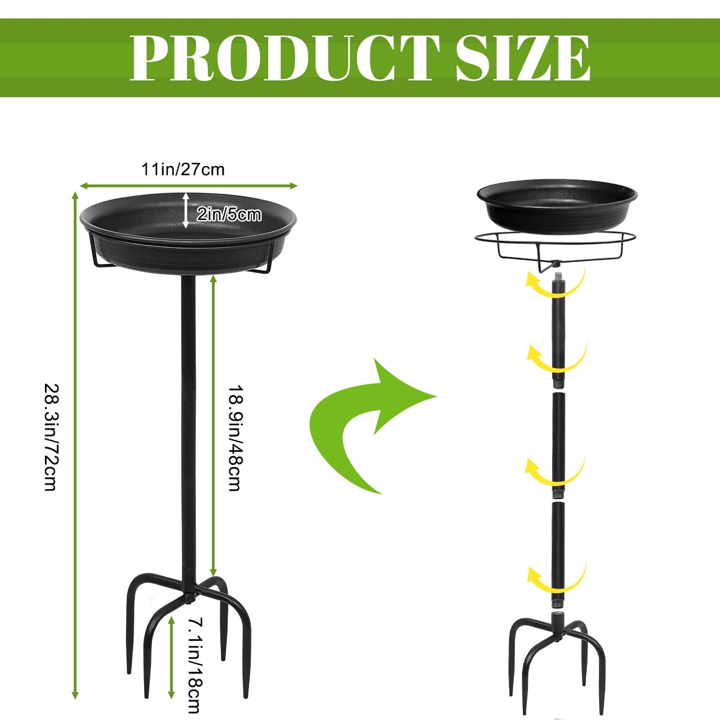 YALINKA 28In Freestanding Birdbaths Bowl Outdoor, Free Standing Garden Bird Bath Bird Feeder Bowl with Metal Stake, Detachable Decoration Spa Birdfeeder for Garden Patio Yard Lawn, New Upgrade(A)