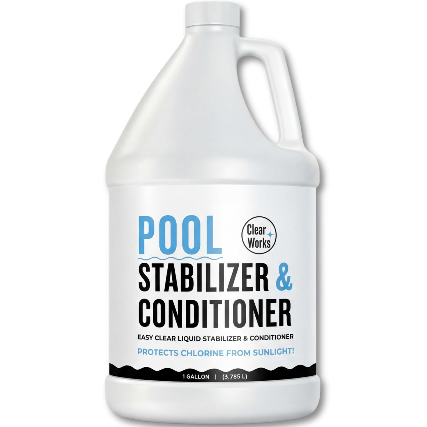 Clear Works, Pool Stabilizer - Cyanuric Acid Pool Stabilizer, Liquid Chlorine Stabilizer for Pool Chemicals, Swimming Pool Conditioner Stabilizer, for Salt Pool & Chlorine, 1 Gallon
