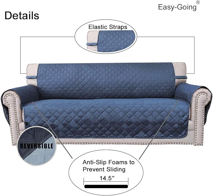 Easy-Going Reversible Oversized Couch Cover for 3 Cushion Couch Sofa Cover for Dogs Water Resistant Furniture Protector Cover with Foam Sticks for Pet (Oversized Sofa, Dark Blue/Light Blue)