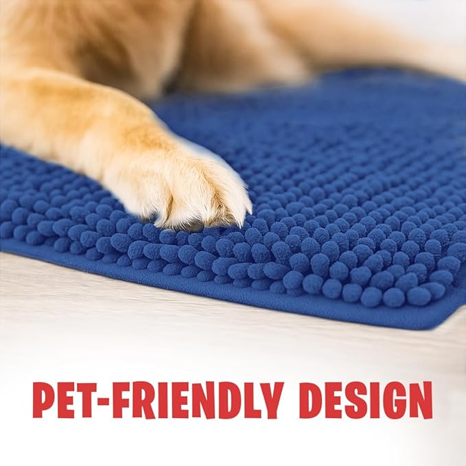 MudGuard Mat™ Dog Door Mat for Muddy Paws, Super Absorbent Microfiber, Non-Slip Indoor Mat, Quick Dry Chenille Mud Mat for Dogs & Entryway, Washable, Navy Blue 24" x 36"