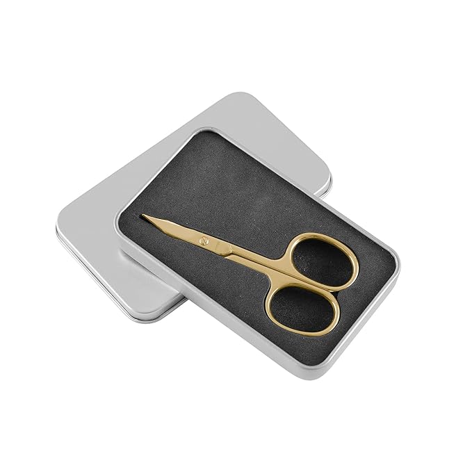 LIVINGO Sharp Curved Nail Cuticle Scissors, Premium Stainless Steel Blade for Manicure Pedicure Fingernail Toenail Beauty Grooming Cutter with Case, 3.5" Gold