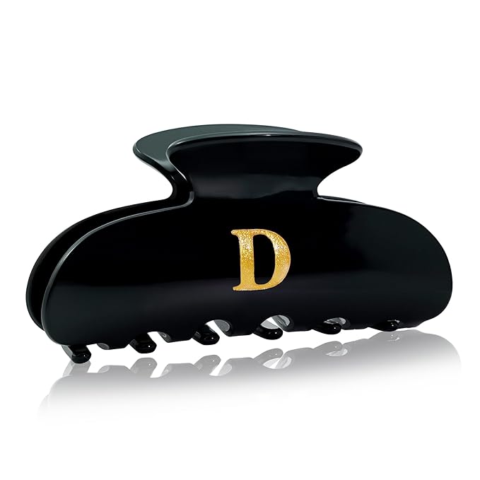 Acrylic Letter Hair Clips for Women - Black Monogram Hair Claw Alphabet Large Hair Clip, Fashion Glitter Claw Clips Elegant And Durable Hair Accessory, Letter D