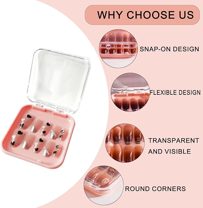 14 Pcs Press On Nail Packaging Box Press on Nail Storage Box for Press Ons with 60 Pcs Adhesive Double Sided Tape for Fake Nail Storage Case Nail Display Nail Salon Supplies Nail Art Business (Pink)
