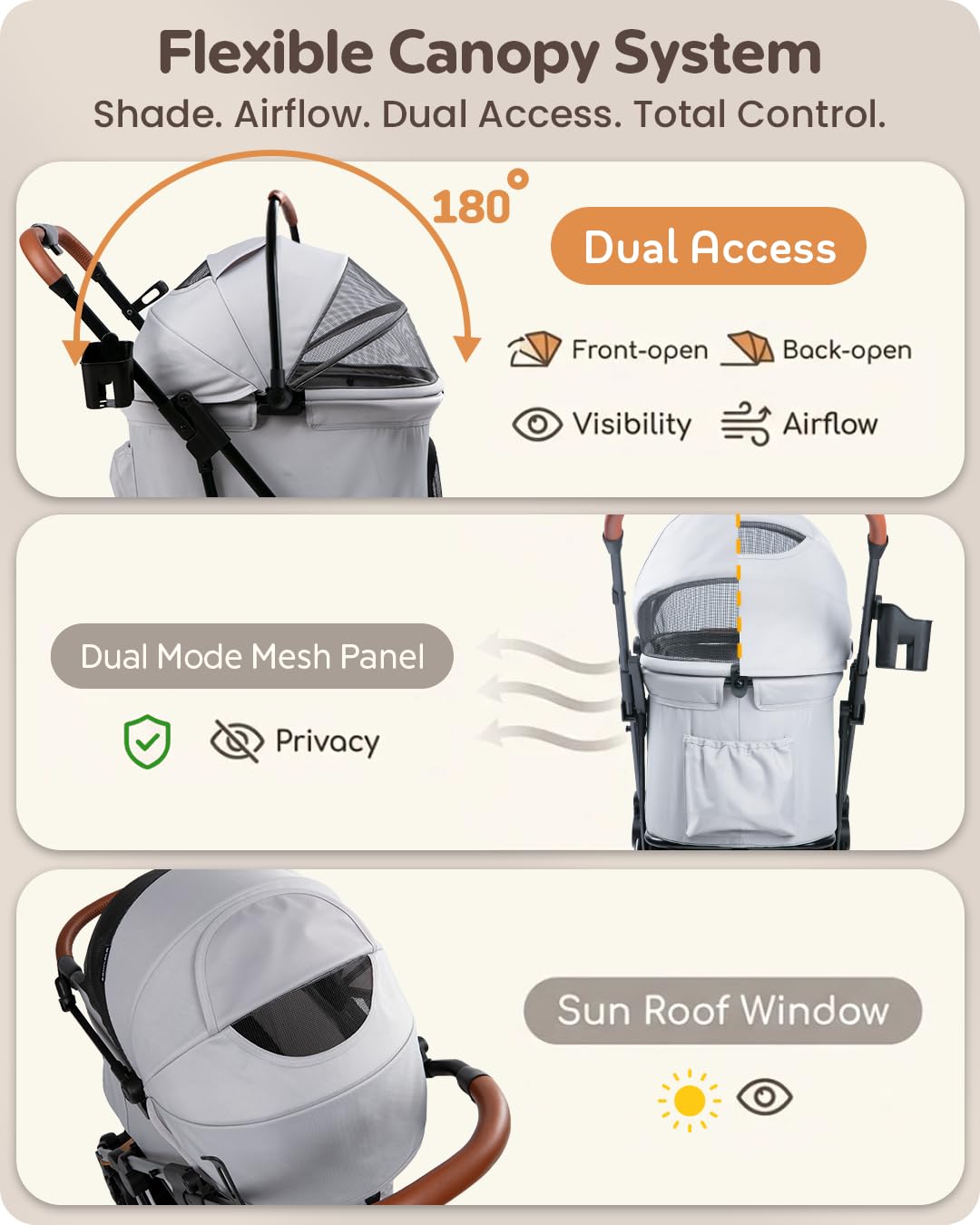 PAWLALA Pet Stroller with Detachable Carrier for Small & Medium Dogs & Cats, Smooth Comfort Ride with Shock-Absorbing Suspension, Foldable Dog Stroller, Compact Storage (Cloud Gray)