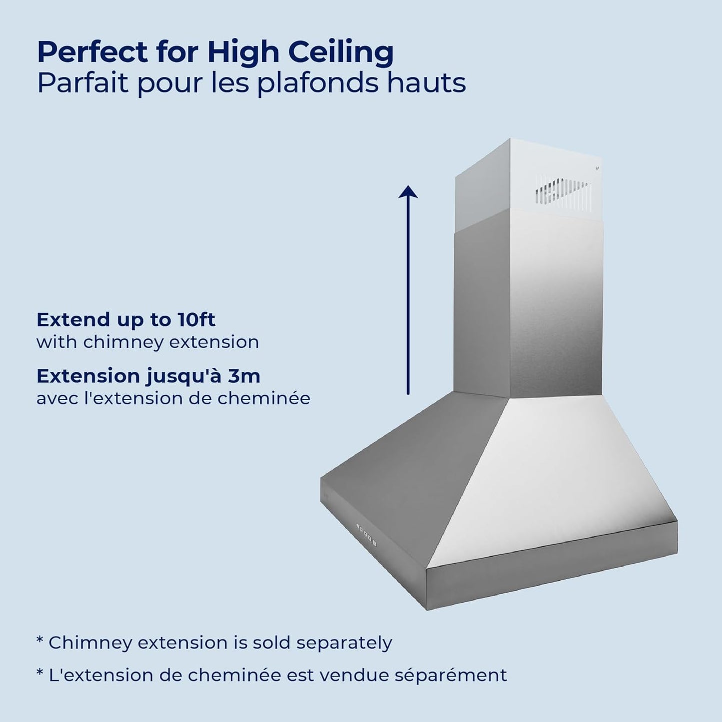 Hauslane Wall Mount Range Hood 36 Inch, Pro Model, Stainless Steel Range Hood, Strong Suction, Changeable LED Lamps, 6” Duct or Ductless, Kitchen Hood Vent, Stove Hood Vent