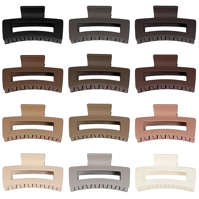 3.5 Inch Medium Hair Claw Clips 12 Pcs Square Claw for Thick and Thin Hair Rectangular Rectangle Hair Clips Jaw Clips Bulk Hair Accessories for women and Girls (Regular)