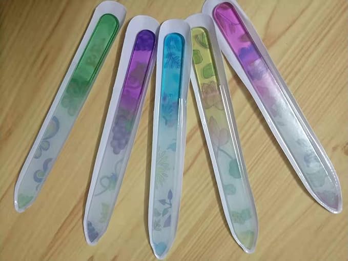 Premium Crystal Glass Nail Files Manicure Set, Professional Double Sided Pedicure Files - Best Glass Nail Files for Natural Nails - Colorful Flower Pattern - 5 Pieces