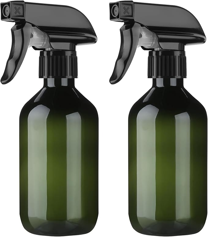 Arkeiliy 2-Pack Leakproof Spray Bottles (300ml/10oz) - Adjustable Nozzle for Fine Mist & Jet Stream | Premium Refillable Plastic Bottles for Hair Styling, Plant Misting, Cleaning Solutions (Green)