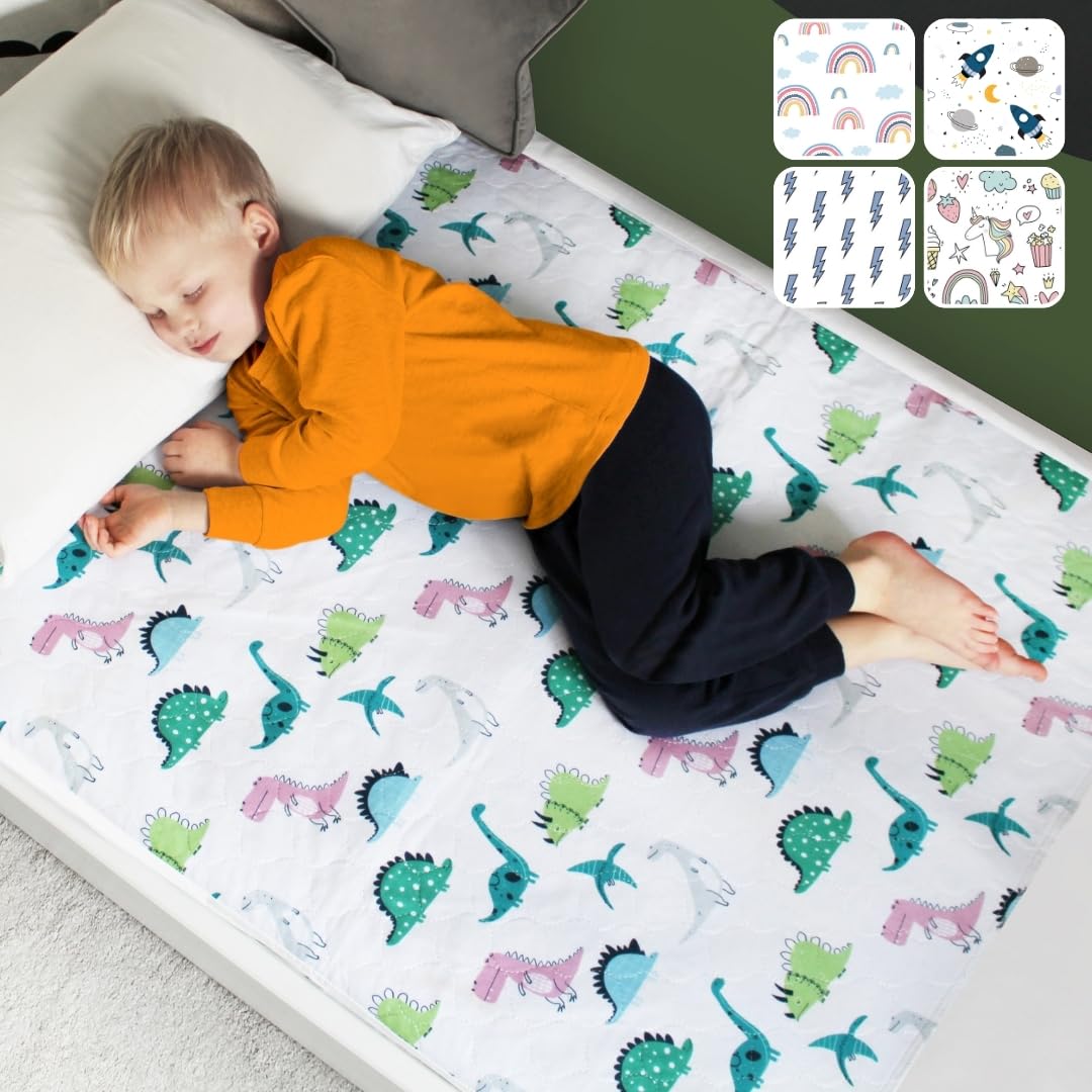Hygge Sheets® Potty Training Pee Pads for Kids, Toddlers - 2 Pack - 100% Waterproof, Non Slip Bed Wetting Pad for Twin Beds - Washable, Reusable Mattress & Sheet Protector - Dinosaur