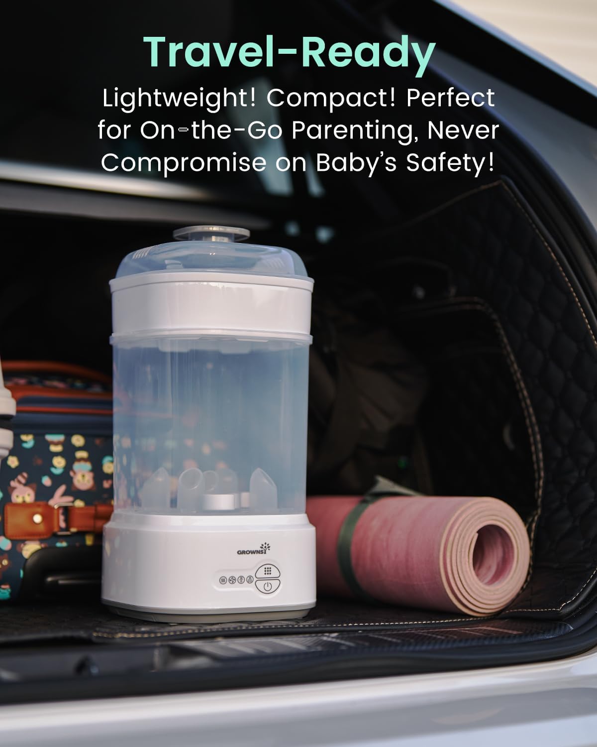 GROWNSY Bottle Sterilizer and Dryer, Compact Electric Steam Baby Bottle Sterilizer (Esterilizador de Biberones), Bottle Sanitizer for Baby Bottles, Pacifiers, Pump Parts