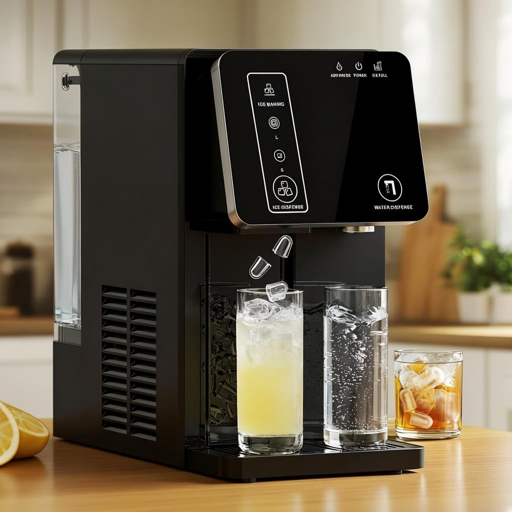 ADVWIN 3 in 1 Water Dispenser with Ice Maker, Nugget Ice Maker Countertop, Bullet & Crushed Ice, Water Cooler, 44Lbs/24H, 12 Ice Cube/6Min, Self-Cleaning, 4Lbs Storage, Home, Kitchen (26lbs/24H)