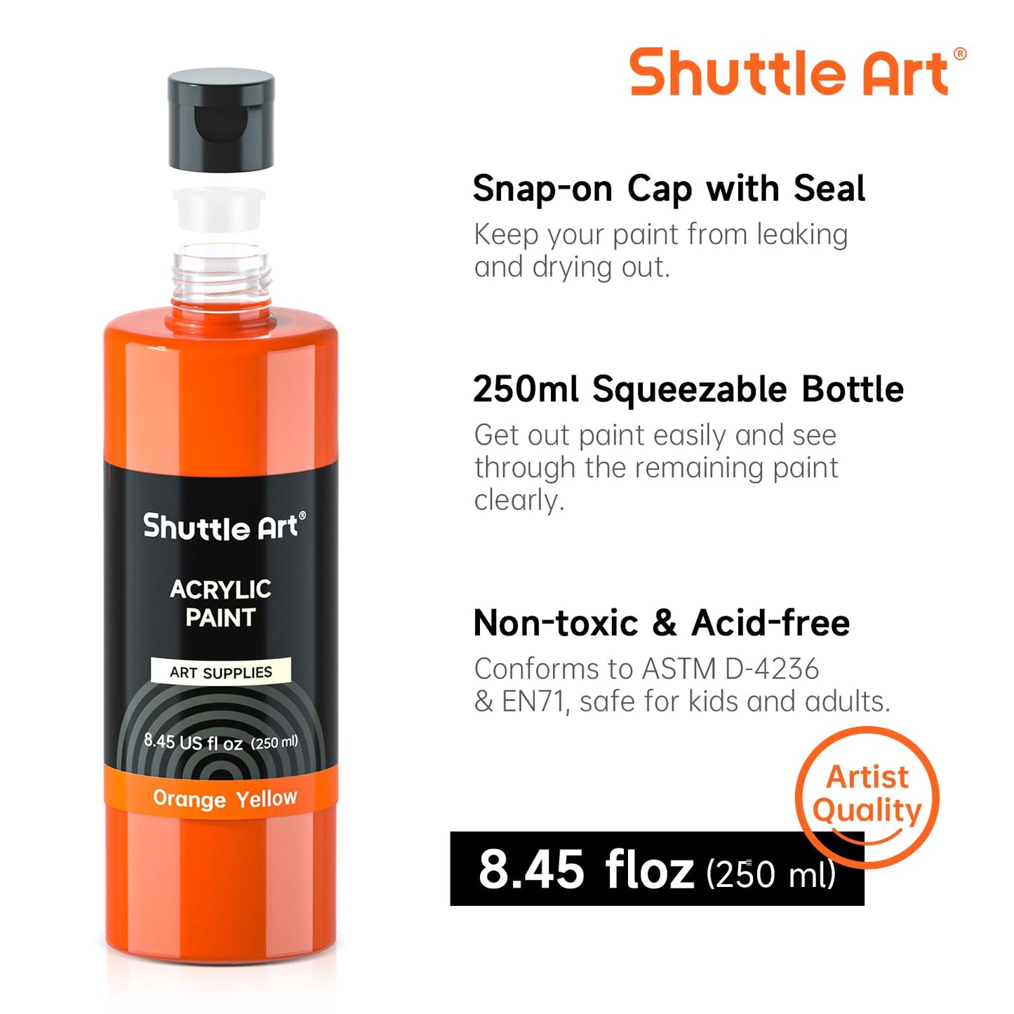 Shuttle Art 18 Colors Acrylic Paint Bottle Set (250ml/8.45oz), Rich Pigmented Bulk Painting Supplies for Artists, Beginners and Kids on Rocks Crafts Canvas Wood Ceramic