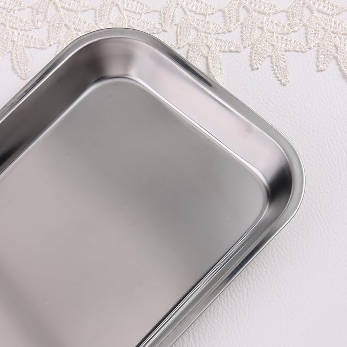 1Pcs Metal Manicure Tools Storage Tray, Rectangular Stainless Steel Storage Dish Nail Art Accessory Display Trays, Jewelry Rhinestone Organizer Plate, Makeup Cosmetic Storages Plate - Silver