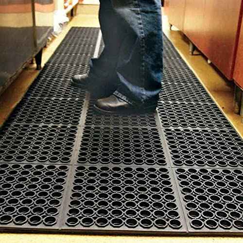 Anti-Fatigue Rubber Floor Mat - NANBOWANG Commercial Grade Interlocking Non-Slip Recycle Tyre Floor Mats for Restaurant Kitchen Bar Garden Outdoor Wet Area(36"x 36")