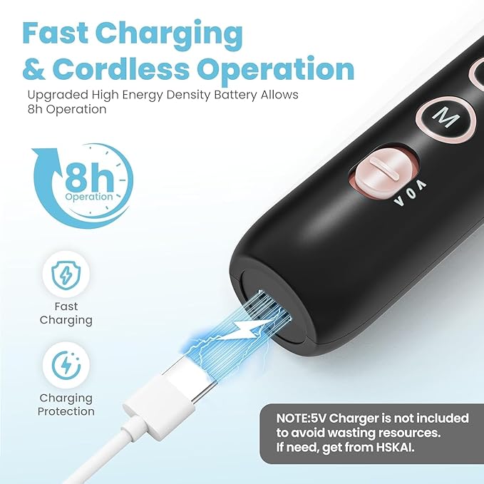 Electric Nail File Drill, Nail Drill with LCD & Lamp, Long-Lasting Thick Toenail Grind, Rechargeable & Cordless Toe Nail Filer Tools for Manicure and Pedicure, Gifts for Women and Men