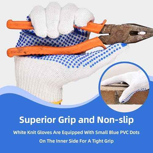 48 Pairs Cotton Work Gloves with Anti-slip Dots for Men Women, Breathable Cotton Knit Grip Gloves for Gardening Warehouse Construction Mechanic Industrial, One Size Bulk