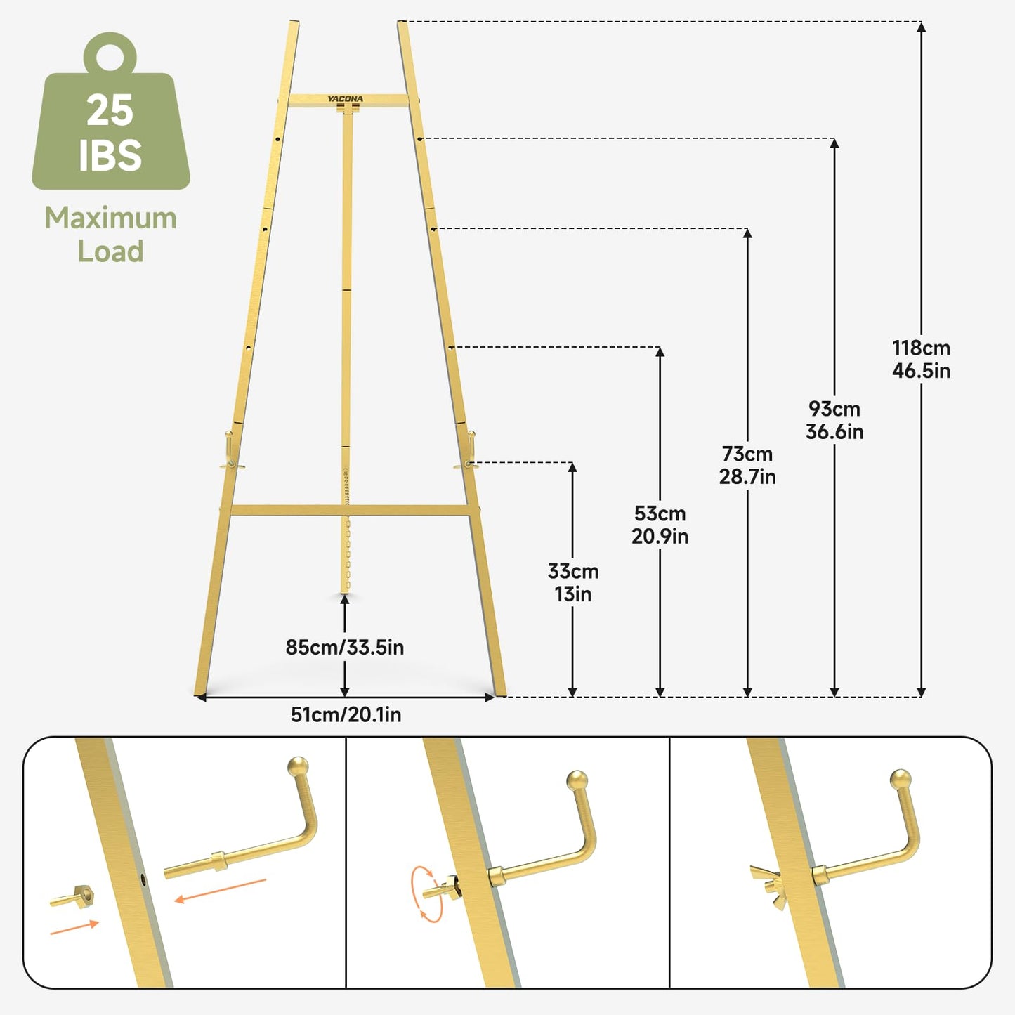 Gold Easel Stand for Sign, Heavy Duty Metal Display Easel with Adjustable Chain, 4-Tier Art Easel for Painting, Wedding Sign, Posters & Commercial Display