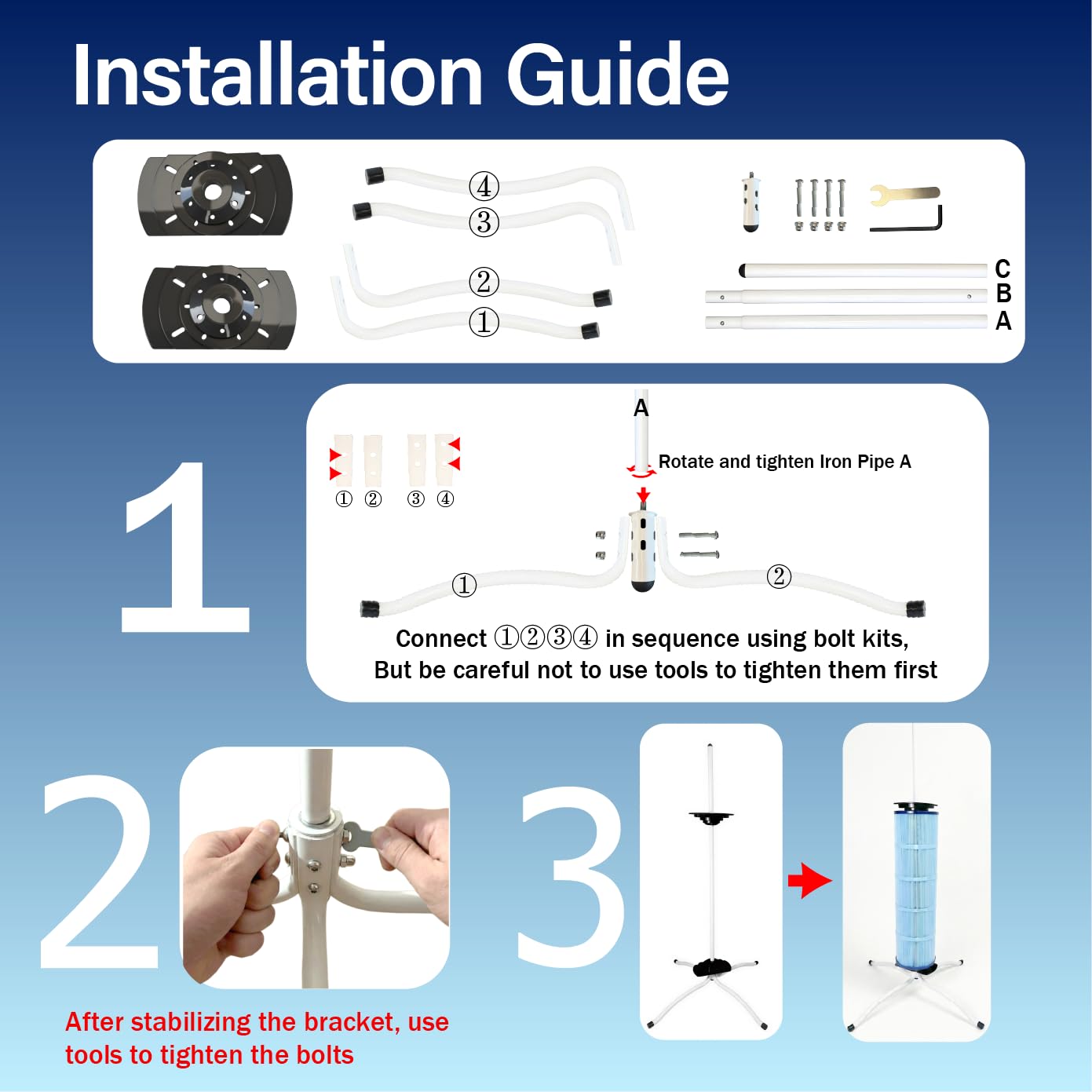 Ulinlo pouly Pool Filter Cleaner Stand Kit with Smooth Bearing, Rotatable Washing Tool for 3", 4", 6" Filter Cartridges