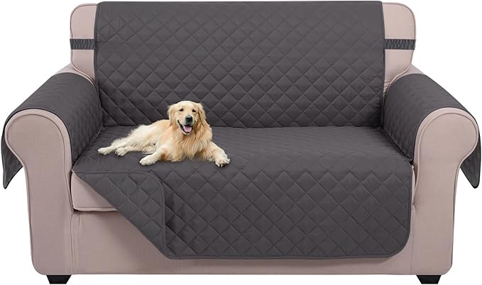 U-NICE HOME Loveseat Sofa Cover Reversible Couch Covers for 2 Cushion Couch for Dogs Furniture Protector Cover with Elastic Straps Water Resistant(Loveseat Small, Dark Grey/Dark Grey)