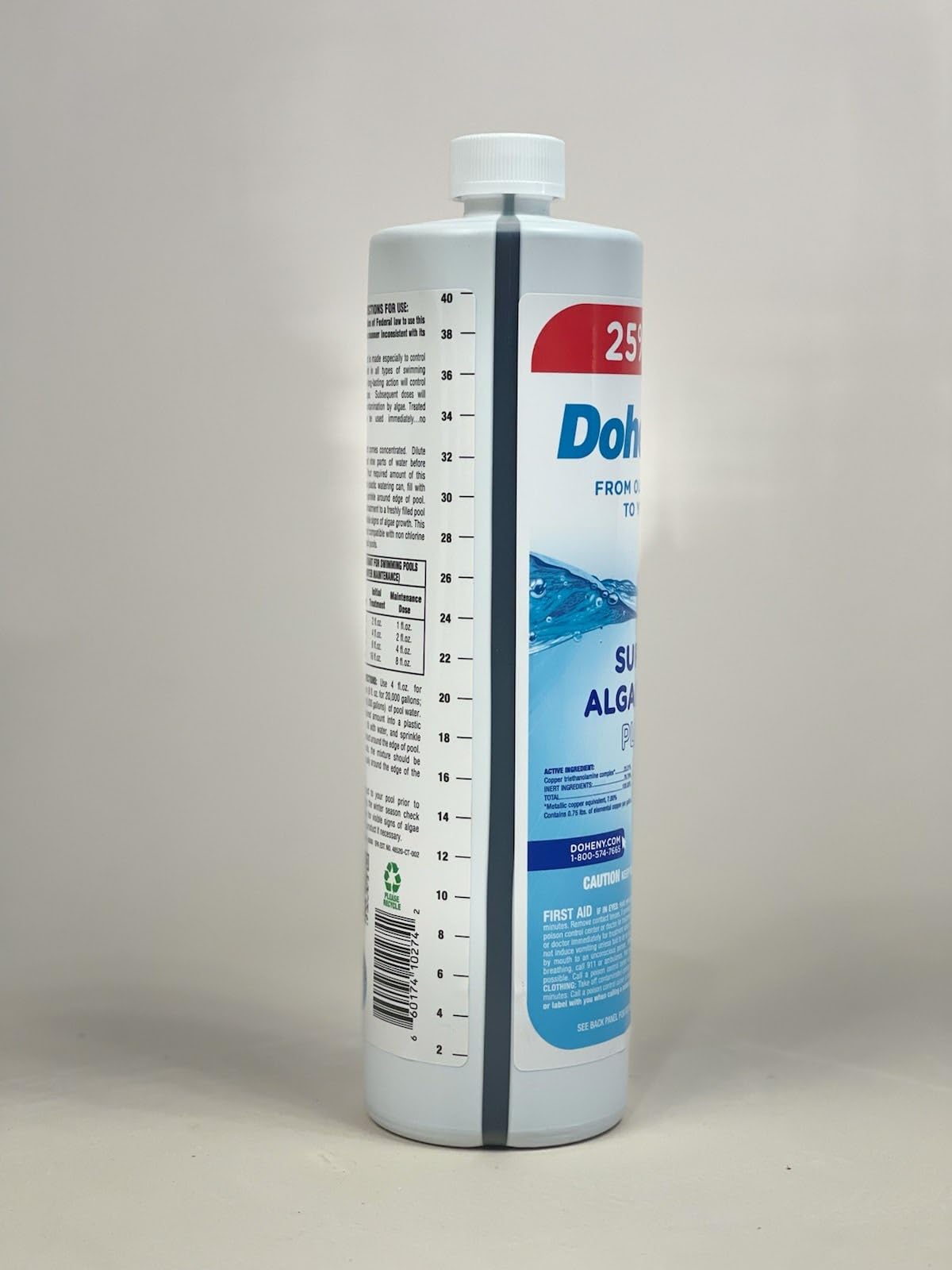 Doheny's Super Algaecide Plus | Pro-Grade | Effective Against Most Algae Types | 7.1% Chelated Copper (Reduces Staining) | Non-Foaming, No Clouding | Safe to Swim After Use | 4 x 40oz Bottles (160oz)