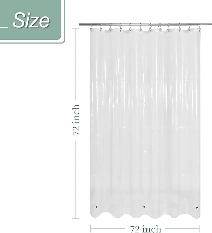 Mrs Awesome Clear Shower Curtain Liner with 3 Magnets, 72x72 Premium Flexible Sturdy Plastic Shower Curtain for Bathroom Lightweight, Waterproof, Clear