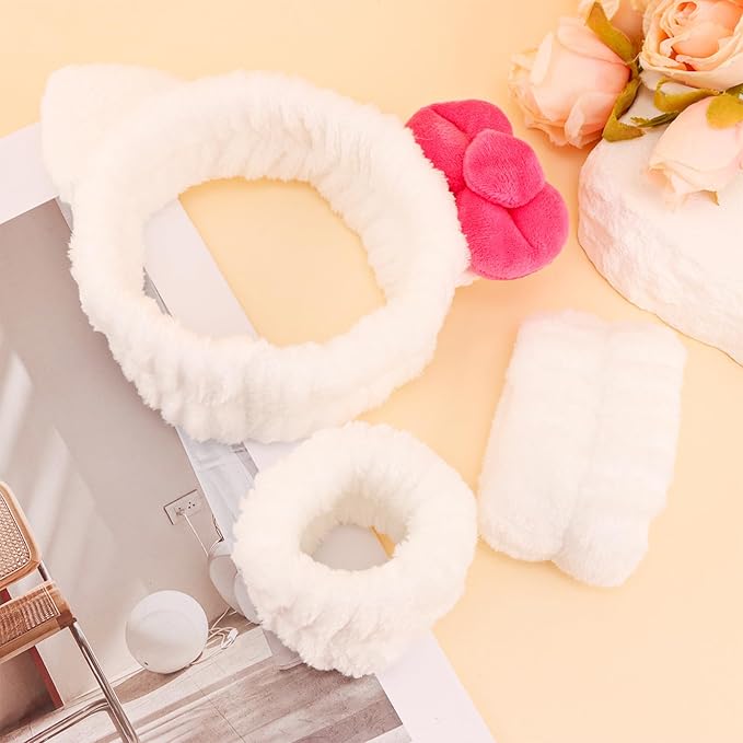 Canitor Kitty Spa Headband with Wrist Bands for Girl Cute Birthday Gifts Skincare Makeup Face Wash Headband Skin Care for 3 4 5 6 7 8 9 Year Old Gifts Accessories