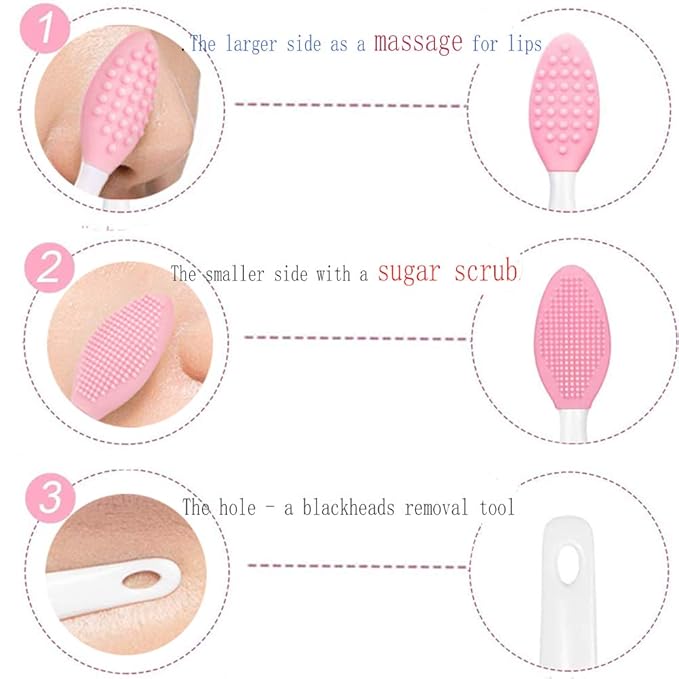 3 Pcs Facial Cleansing Brush,Lip Scrub Brush,Silicone Face Mask Brush for Face Scrubber & Lip Scrubber,For Massaging,Exfoliating,Remove Blackheads,Makeup Skincare Removal,DIY Mask