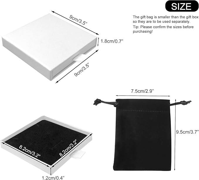 Small Jewelry Gift Box and Velvet Bag, Necklace Bracelet Earring Cardboard Organizer Square Jewellery Gift Box Pendent Storage Case for Birthday Xmas Christmas Wrapping (White)
