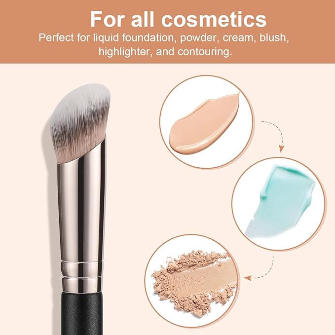 TEOYALL Under Eye Concealer Brush, Angled Contour Brush Synthetic Kabuki Brush for Concealing Blending Setting Buffing with Liquid, Cream and Powder Cosmetic (270S)