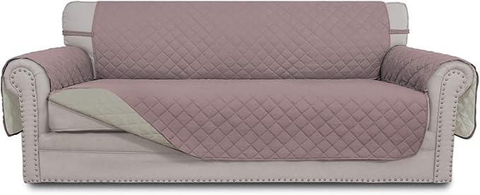 Easy-Going Reversible Couch Cover for 3 Cushion Couch Sofa Cover for Dogs Water Resistant Furniture Protector Cover with Foam Sticks Elastic Straps for Pet Cat (Sofa, Pink/Beige)