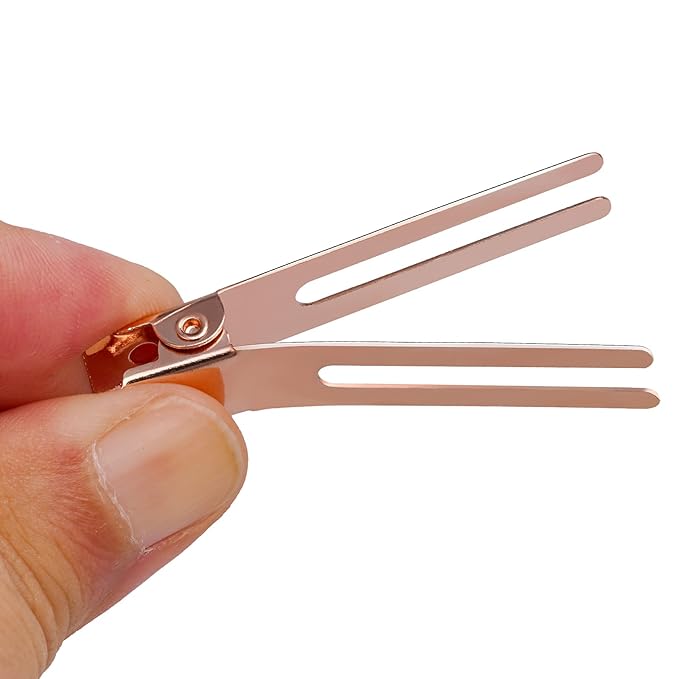 50pcs Hairdressing Double Prong Curl Clips, Wobe 1.8" Styling Section Metal Alligator Clips for Curling and Bows, Salon and Barber Use (Rose Gold)