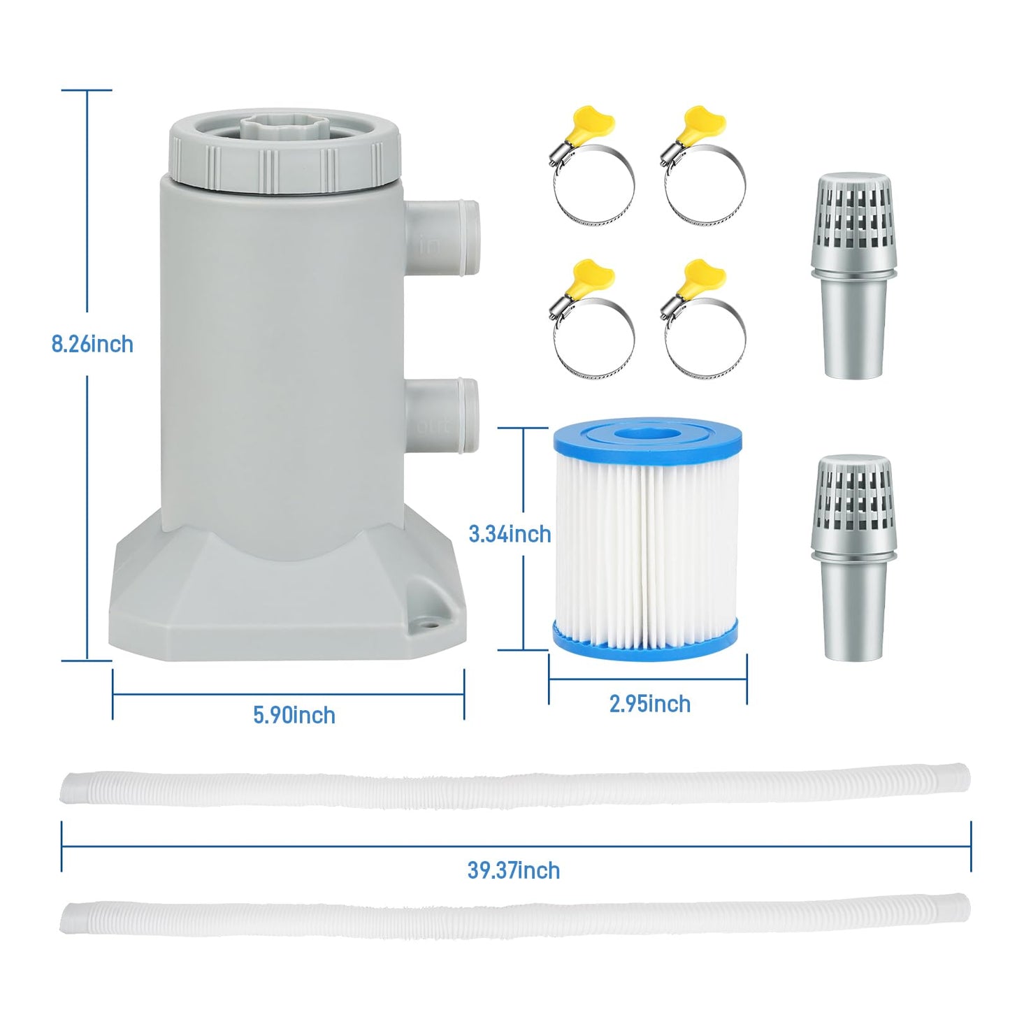 SNMUMU Small Pool Pump and Filter Kit, Powerful 530 GHP Above Ground Pool Filter Pump Quickly and Cleanliness of Your Pool Water, Pool Pumps for Above Ground Pools (Gray 530GHP)