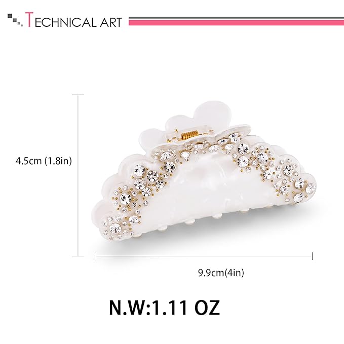 LILIE&WHITE Ivory Acrylic Butterfly Hair Clip with Shinny Rhinestones, Medium Size, Hair Clip for Women