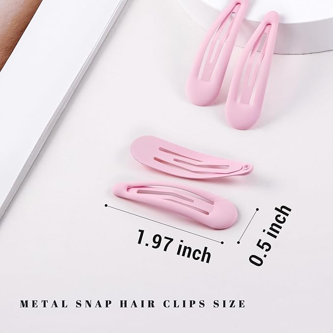 Small Hair Barrettes For Women No Slip Metal Snap Clips For Thin And Fine Hair,Matte Light Pink,20 PCS,1.97 x 0.5 Inch.