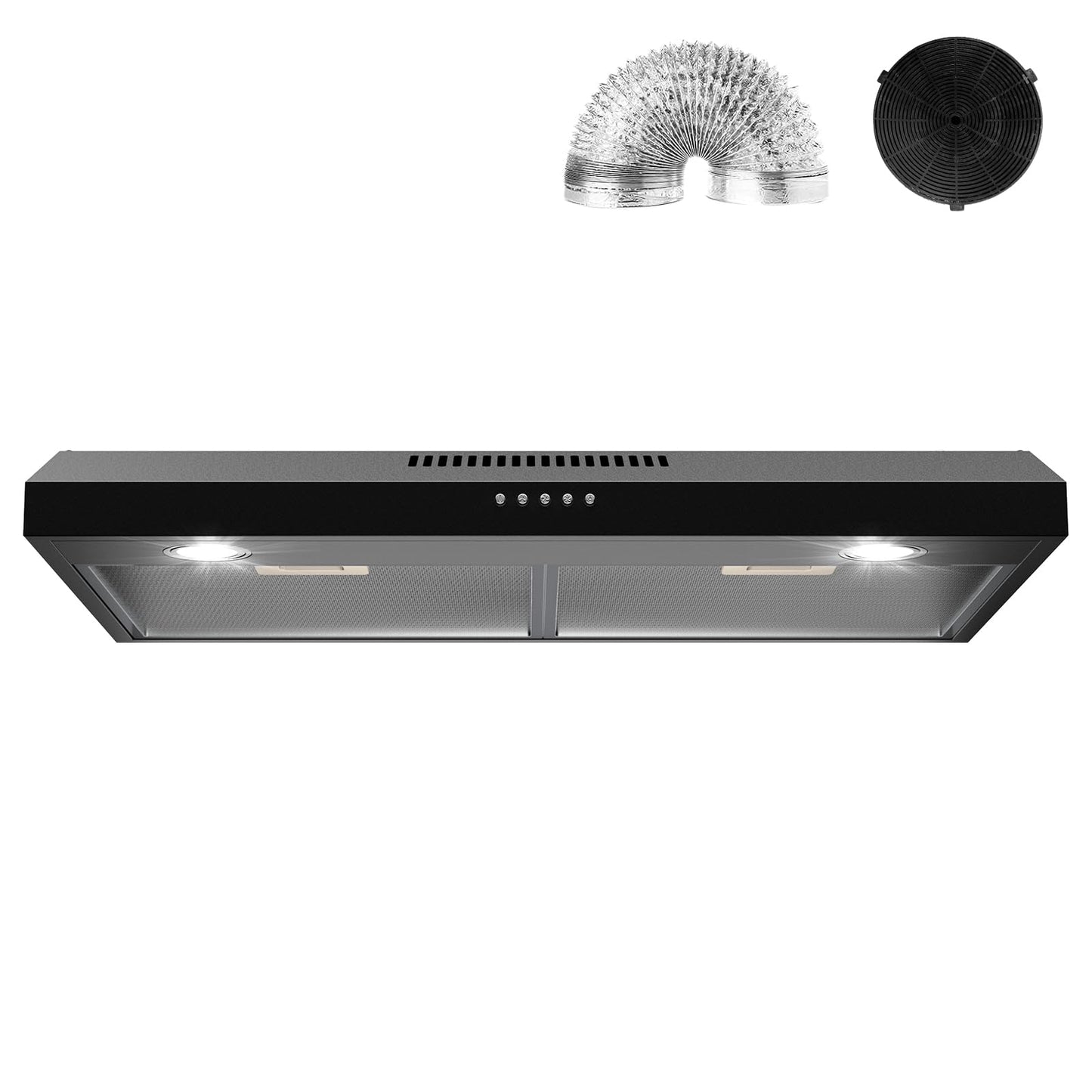 Ductless Range Hood 30 inch Under Cabinet, 600cfm Slim Kitchen Stove Vent Hood with LED Lights, 3 Speed Exhaust Fan, Reusable Filters, Stainless Steel Campanas para Cocina with Charcoal Filter