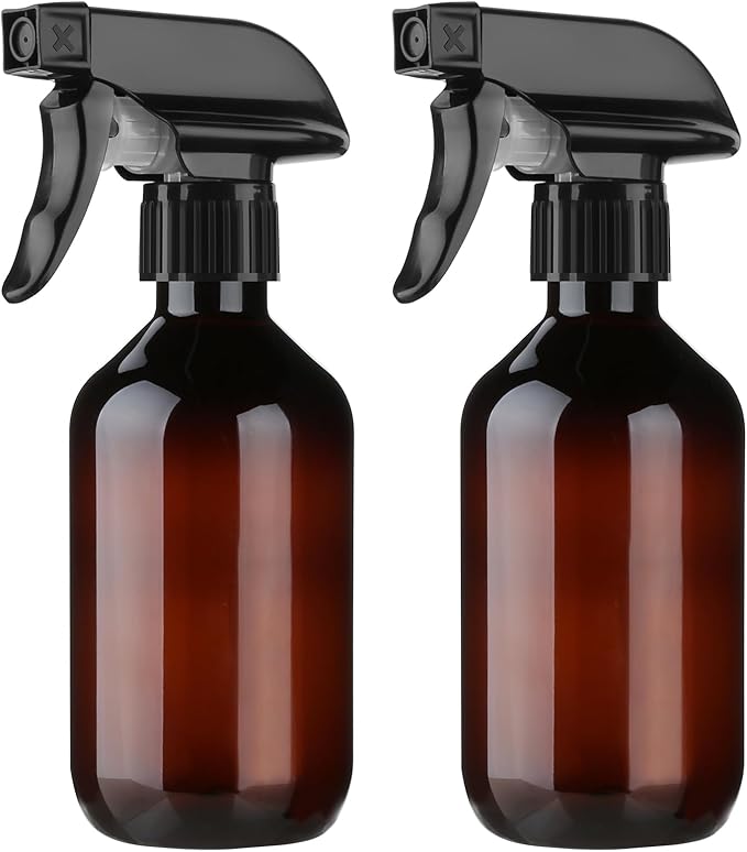 Arkeiliy 2-Pack Leakproof Spray Bottles (300ml/10oz) - Adjustable Nozzle for Fine Mist & Jet Stream | Premium Refillable Plastic Bottles for Hair Styling, Plant Misting, Cleaning Solutions (Brown)