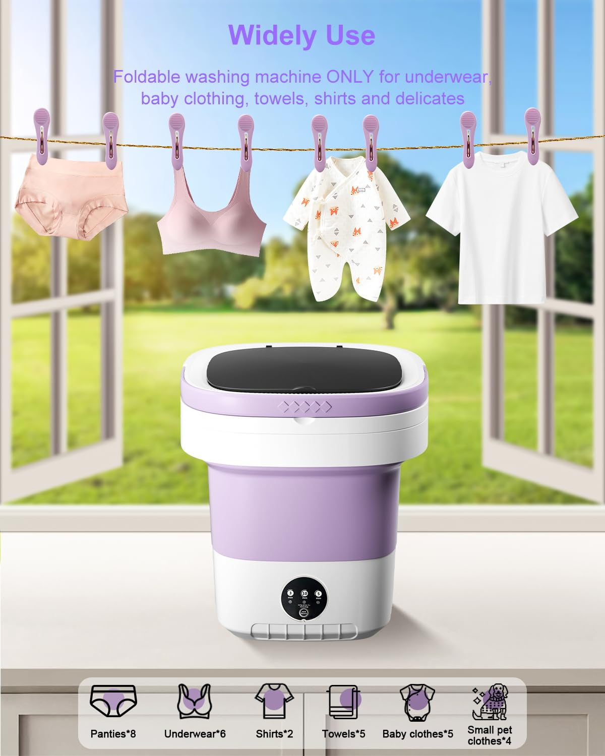 15L Portable Washing Machine, Foldable Small Washer with Spin Basket Laundry Machine, 3 Cleaning Modes Suitable for Underwear Baby Small Clothes, Foldable Design Ideal for Hotel Camping Apartment Home