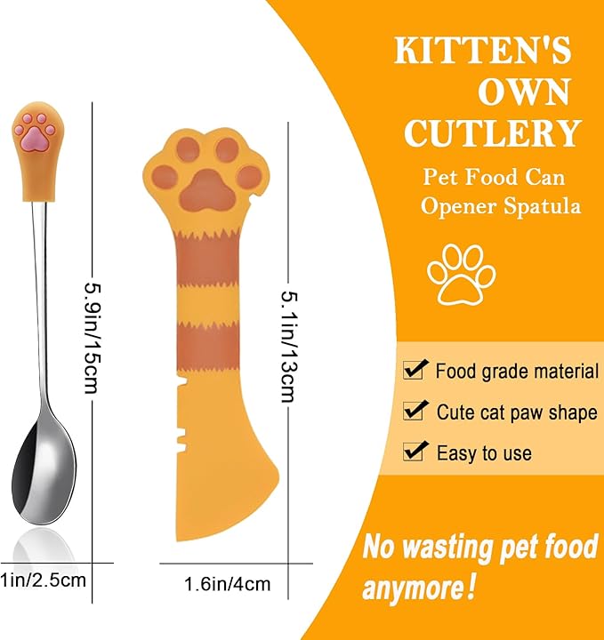 SIANE Cat Food Can Spoons & Can Lids | 4 Pcs | Colorful Multi-Function Opener | Universal Soft Silicone Pet Food Covers | Wet Food Spatula for Kittens and Dogs(Orange)