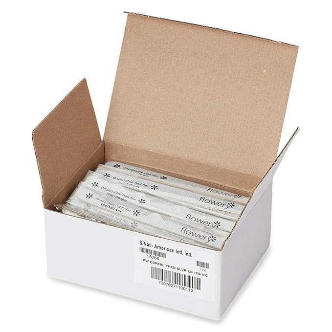 Flowery Disposable High-Speed Shiner, Dual-Grit 100/180 Nail Files, Individually Wrapped, Single-Use, 100 ct