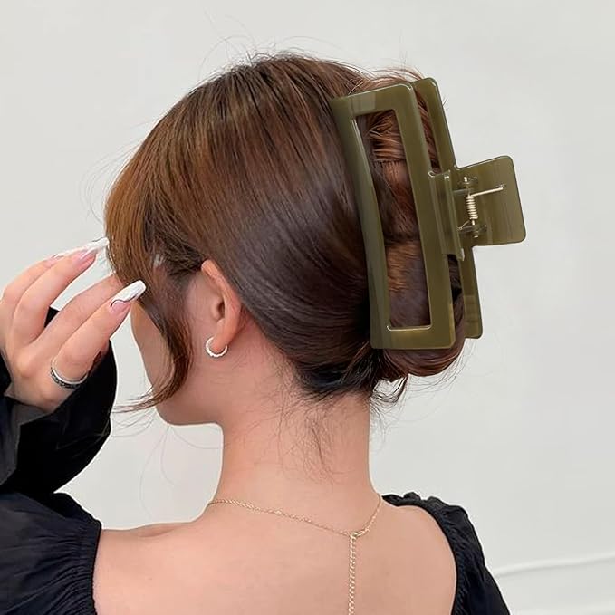 5 Inch Extra Large Claw Clips for Thick and Long Hair, 4 Pack XL Jumbo Clear Jelly Rectangle Hair Clips, Oversized Matte Non-Slip Strong Hold Jaw Clips for Women in Brown, Grey, and Light Green